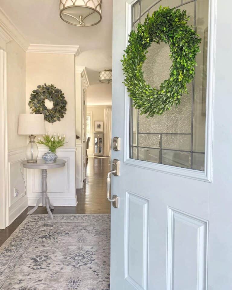 Entryway with Green Year Round Wreaths