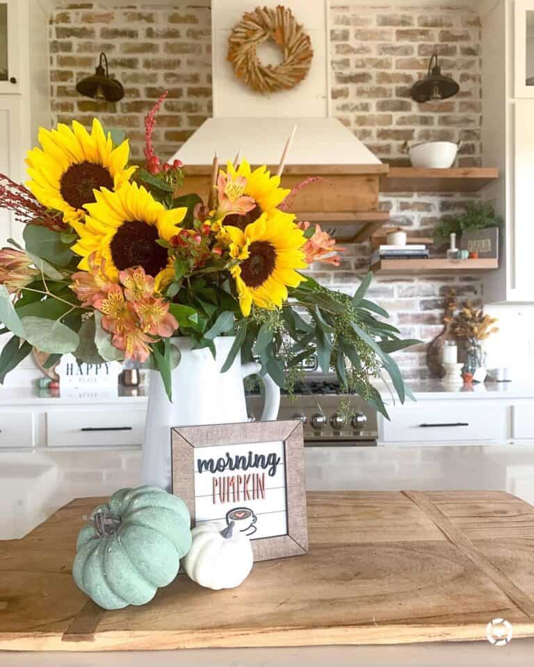 Fall and Sunflower Décor for Kitchen Island