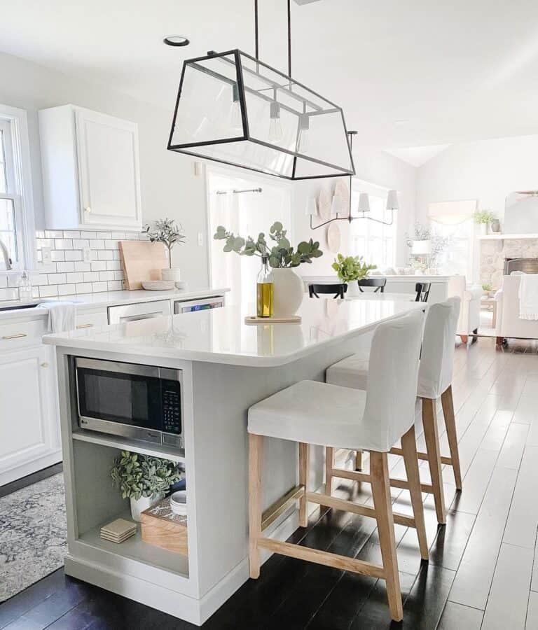 Farmhouse Chandelier Over White Island Countertop