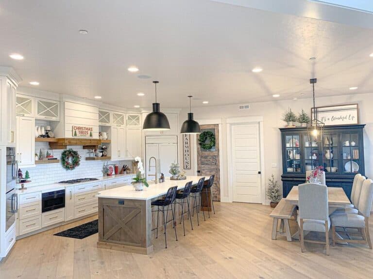 Farmhouse Kitchen with Angled Wood Floor