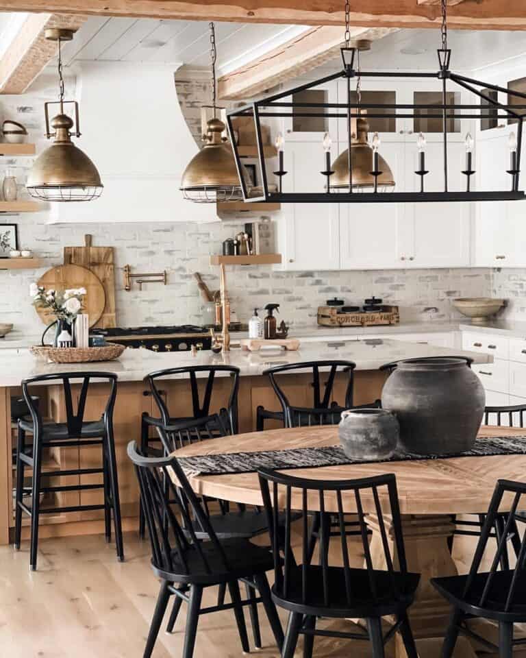 Farmhouse Kitchen with Black Bar Height Stools