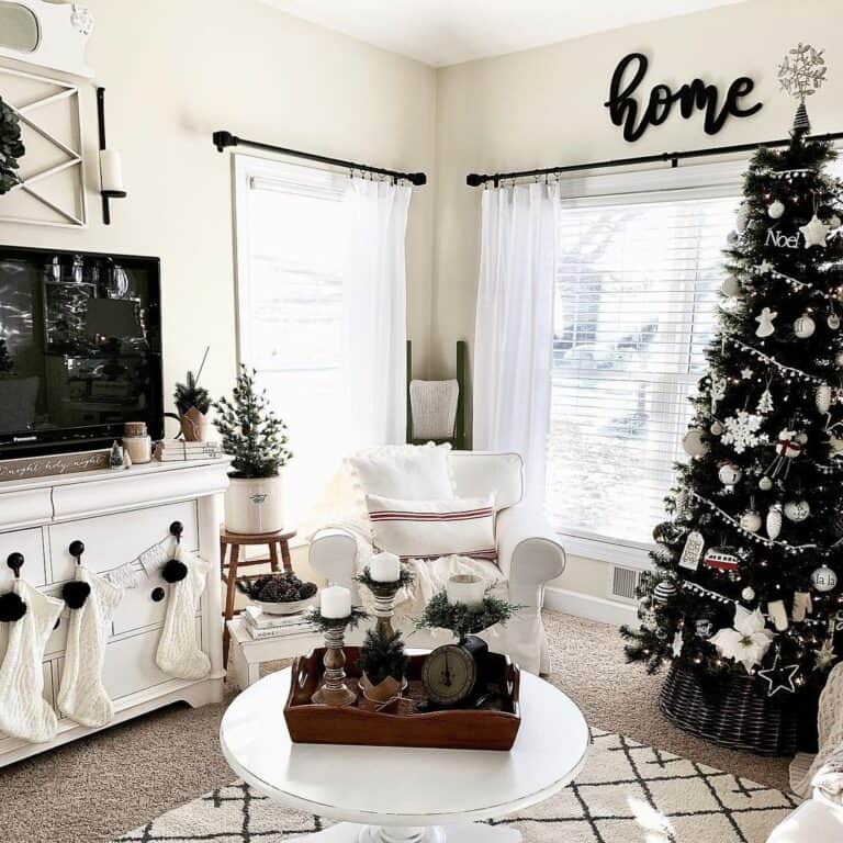 Farmhouse Living Room with Circular Coffee Table