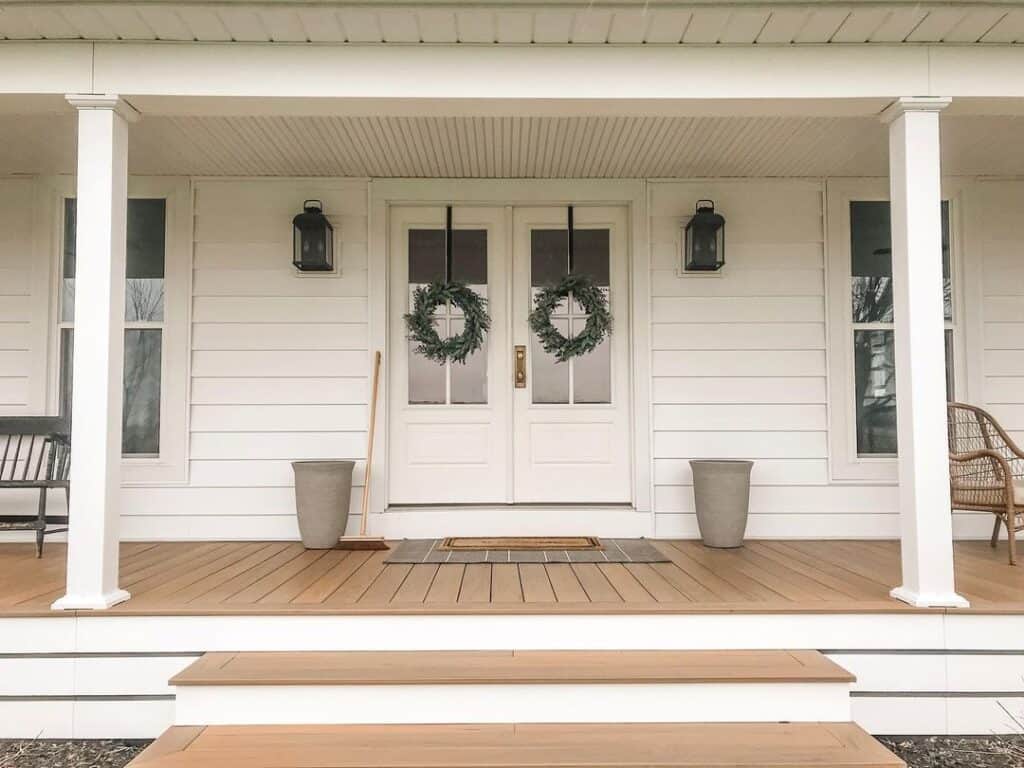 Farmhouse Porch with Double White Doors