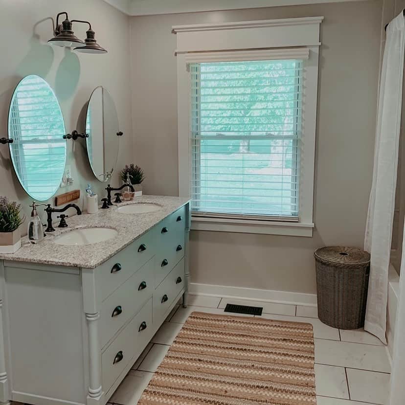 Farmhouse Style Bathroom with Window Trim