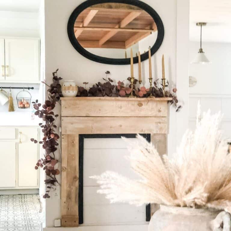 Faux Fireplace Mantel with Unfinished Wood