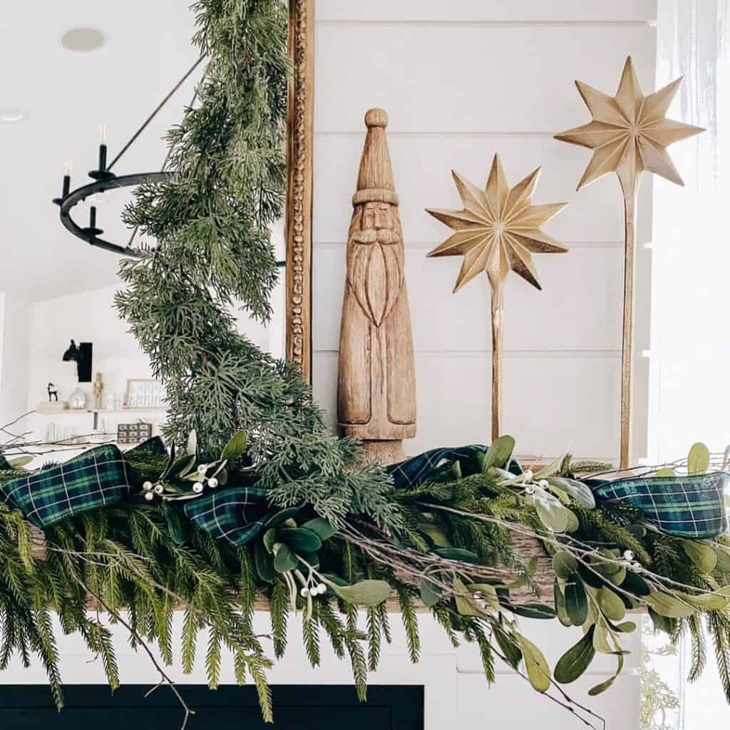Fireplace Mantel with Wooden Christmas Decor