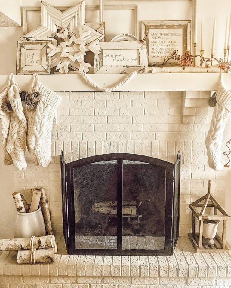 Fireplace with Wood Christmas Decorations