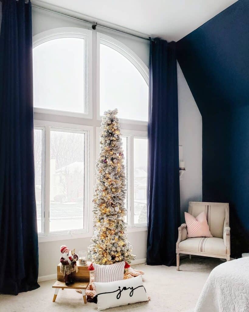 Flocked Christmas Pencil Tree in Bedroom