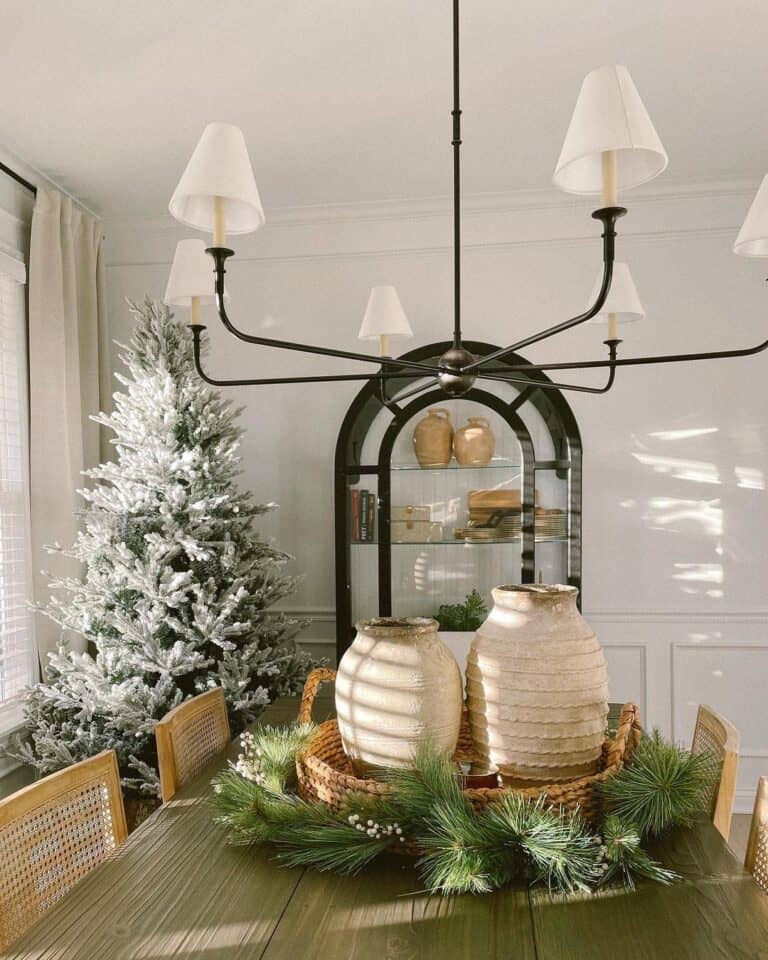 Flocked Christmas Tree and White Wainscoting