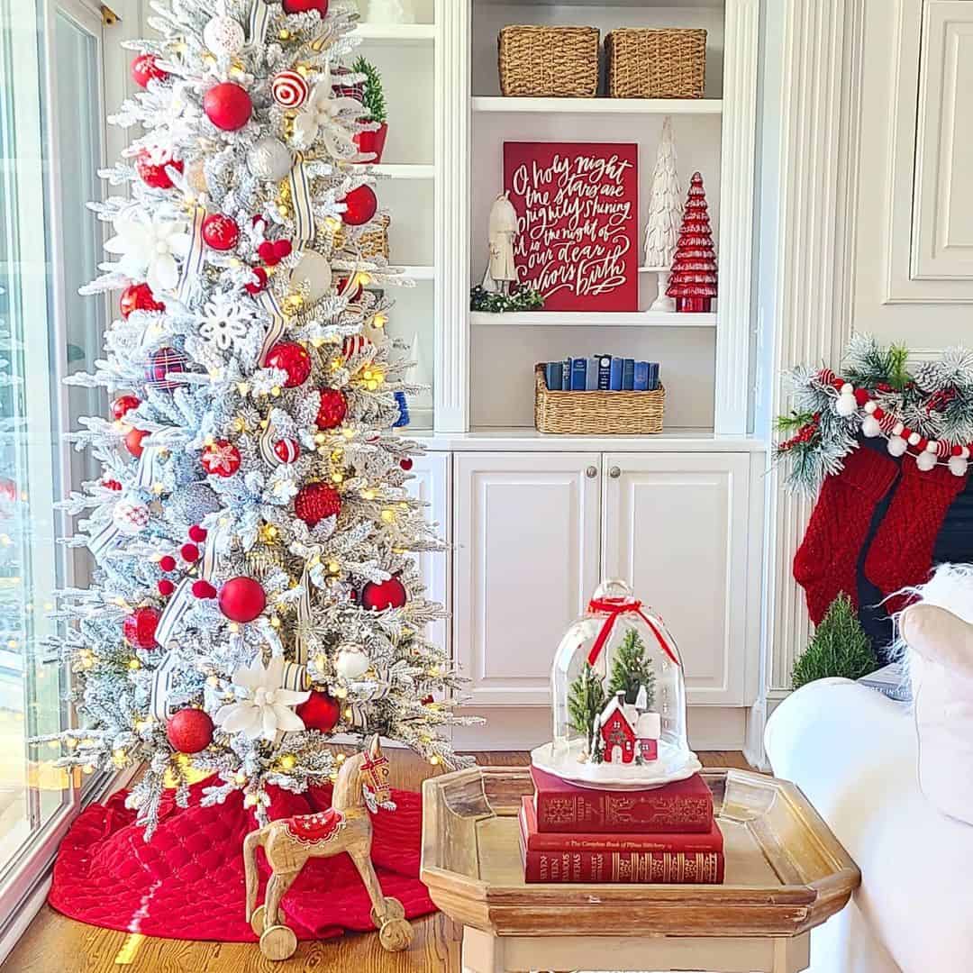 Flocked Christmas Tree with Red and White Ornaments Soul & Lane