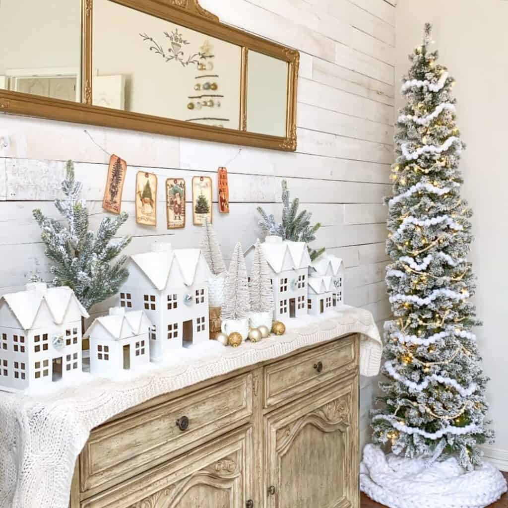 Flocked Pencil Christmas Tree with White Garland