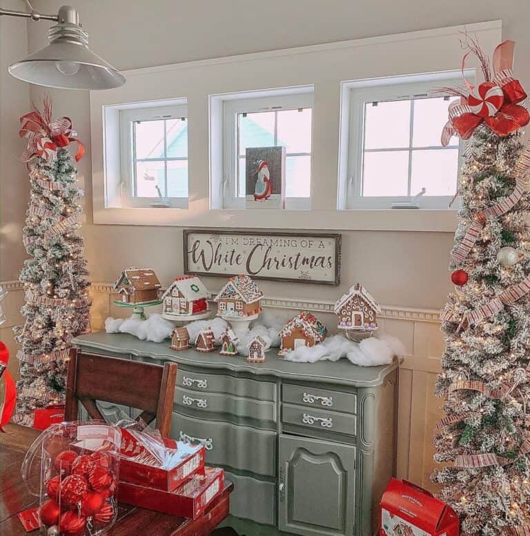 Frosted Slim Pencil Christmas Trees for Buffet Table