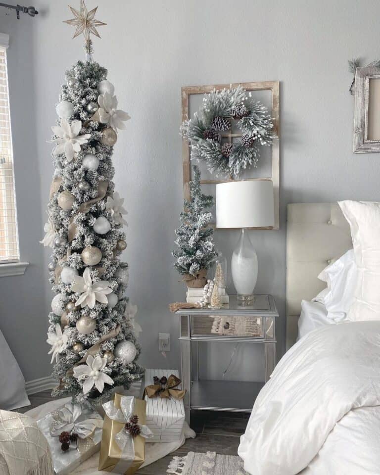 Frosted Slim Tree with White and Silver Ornaments