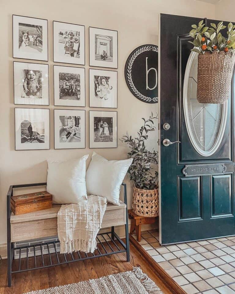 Gallery Wall in Teal Door Entryway