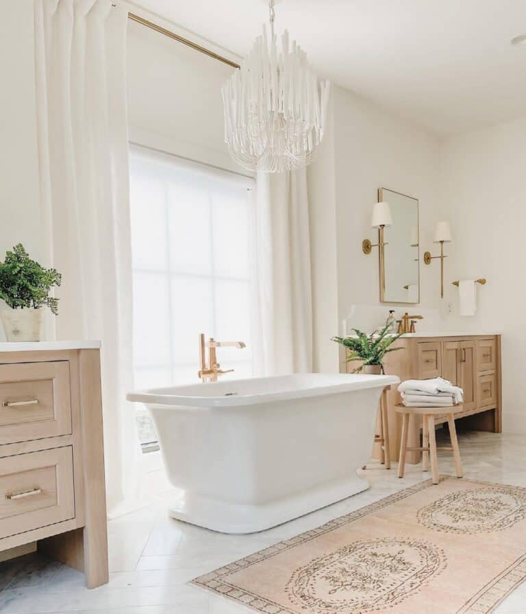 Glamorous Neutral Bathroom with Chandelier