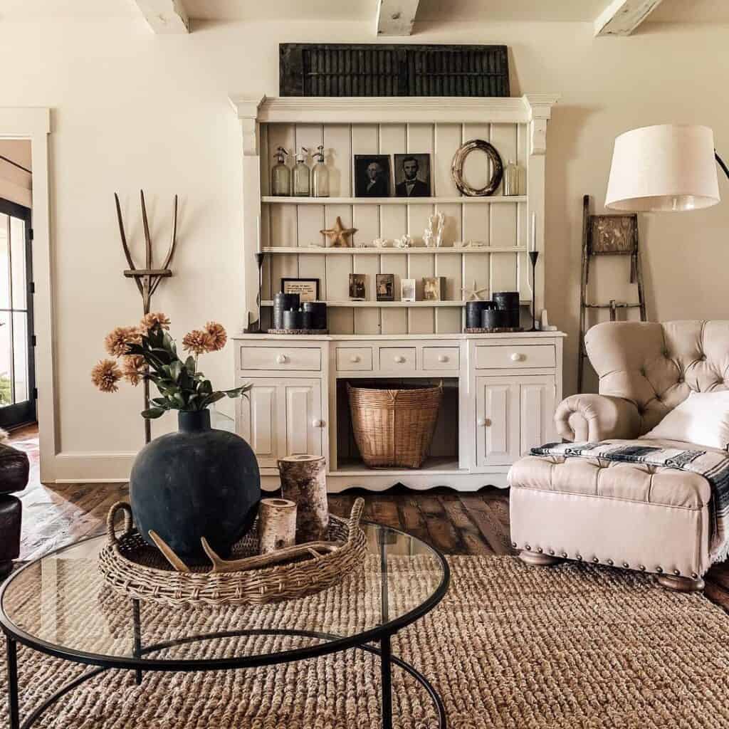 Glass Coffee Table with Rustic Decor