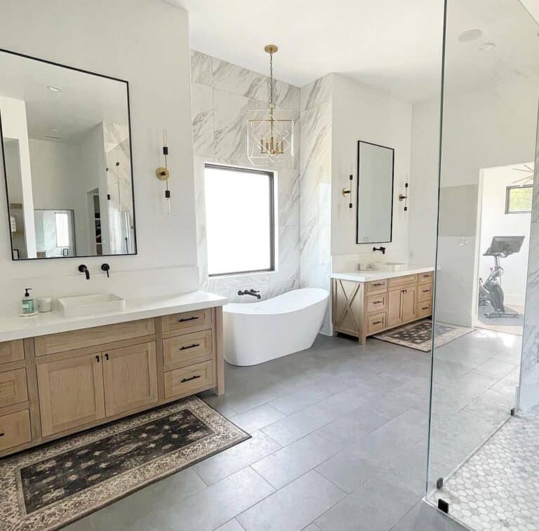 Gold Lantern Light Fixture Indoor Over a Bathtub