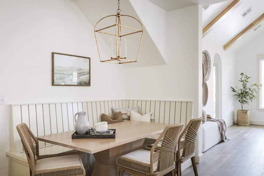 Gold Lantern Light Fixture in a Breakfast Nook