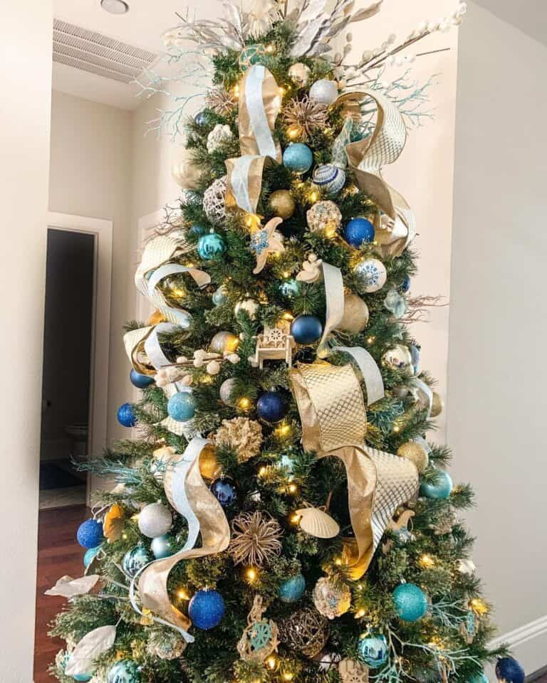 Gold and Blue Christmas Tree Decorations
