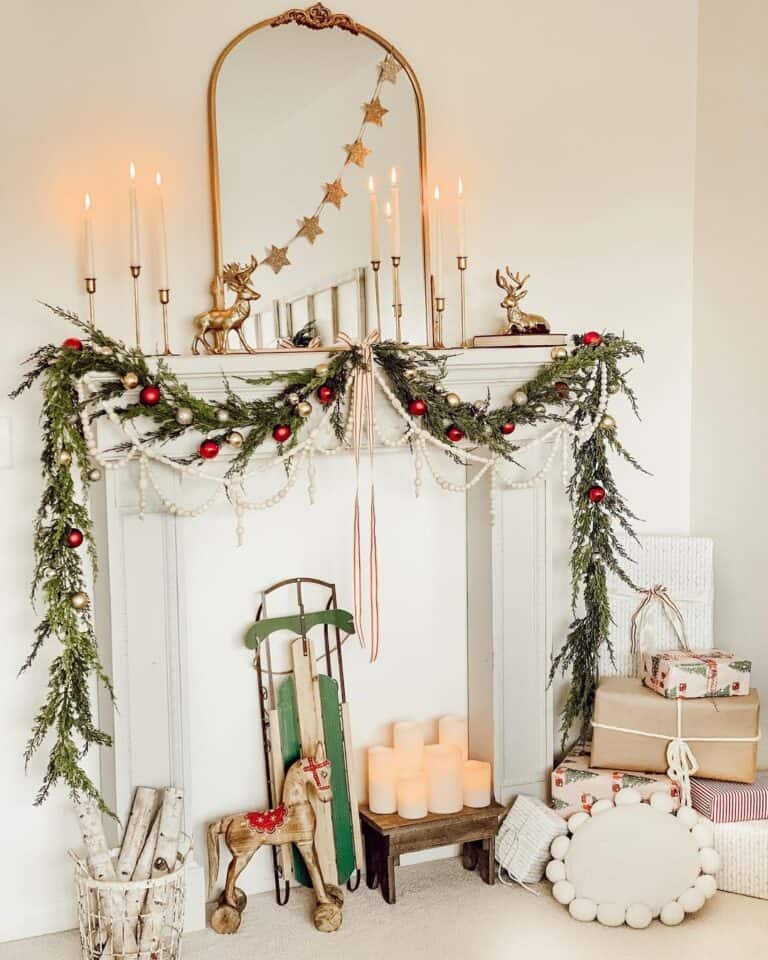 Gold and White Christmas Mantel