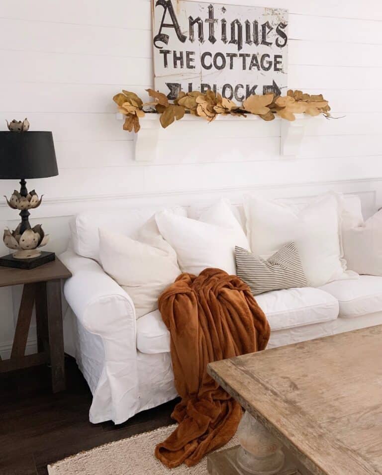 Golden-Brown Throw Blanket for a White Couch