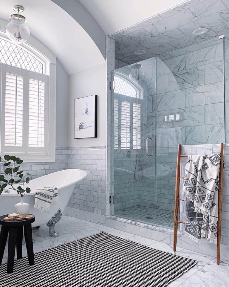 Gray Bathroom with Walk-In Shower