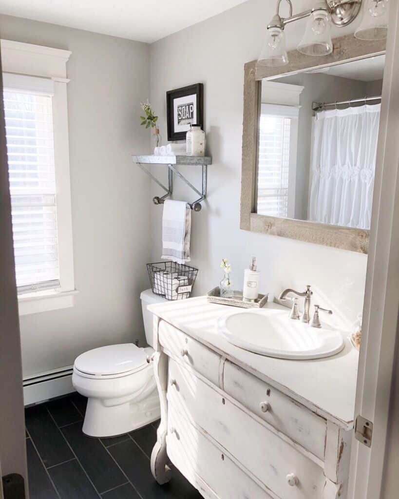 Gray Half Bath with Farmhouse Vanity