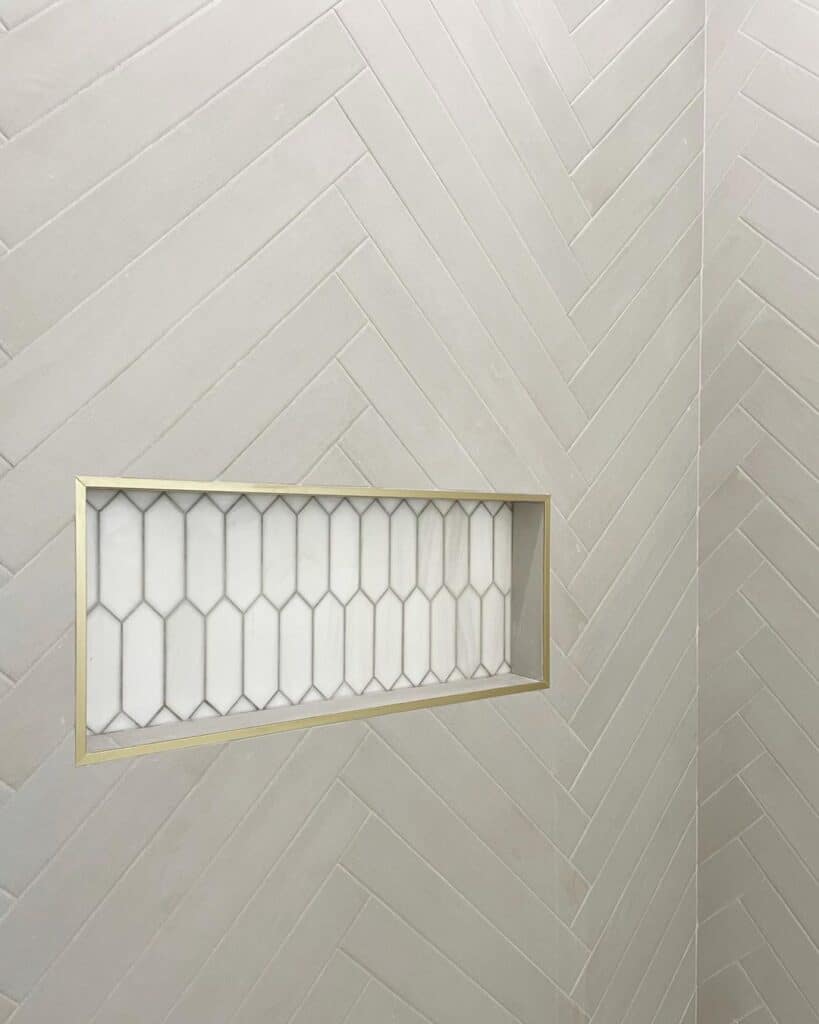 Gray Herringbone Tiles Bathroom Shower