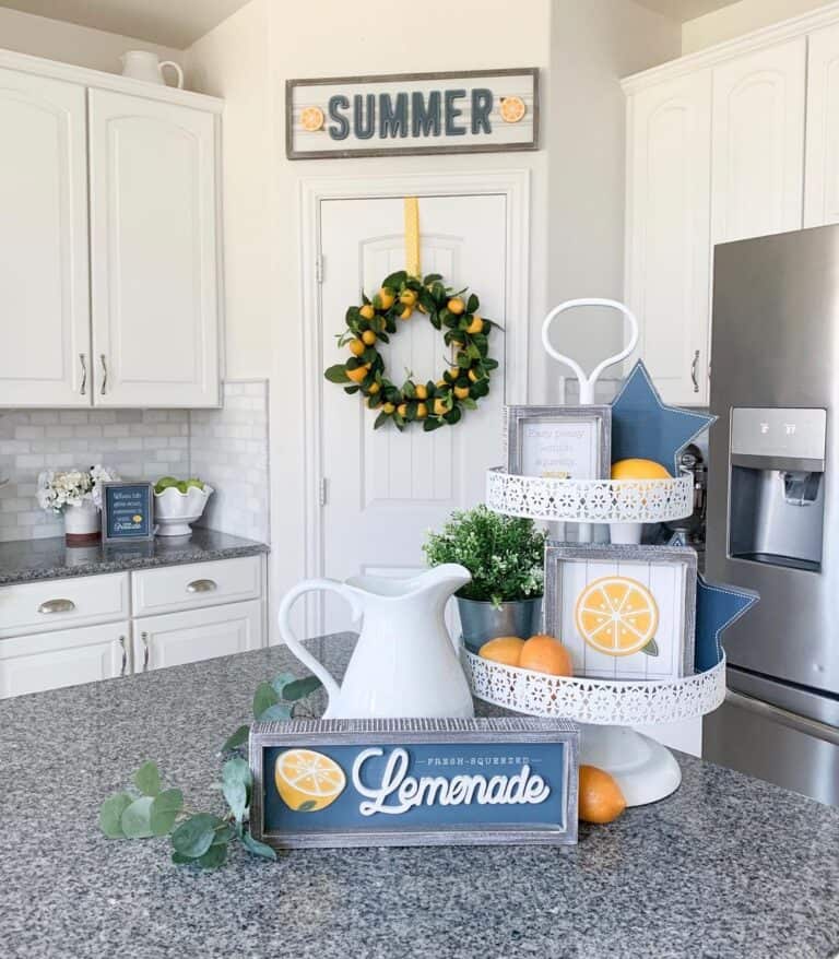 Gray Kitchen Countertop with Lemon Themed Centerpiece