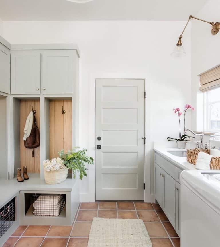 Gray Laundry Room Door with Black Knob