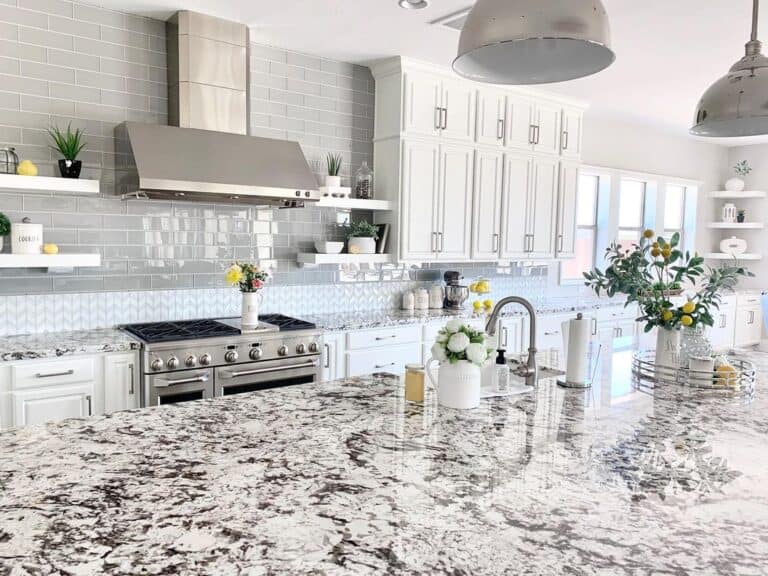 Gray and White Kitchen with Pops of Yellow