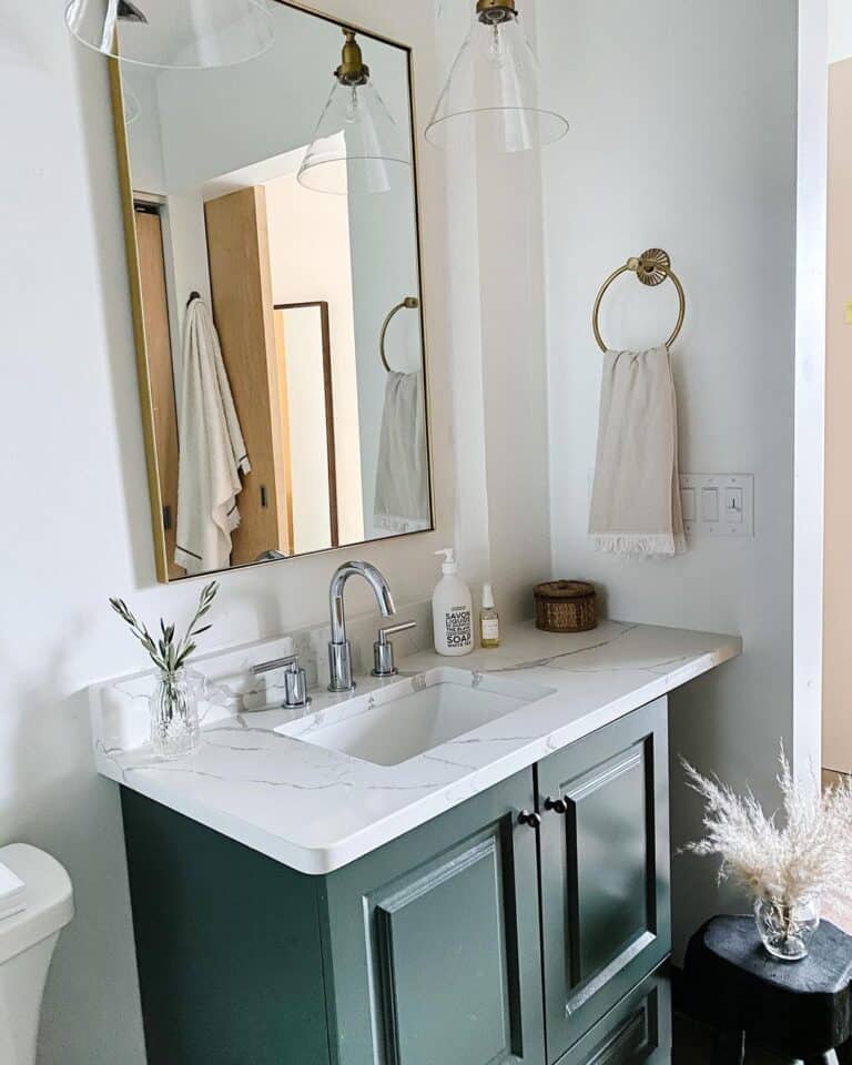 Green Blue Bathroom Vanity and Quartz Countertop