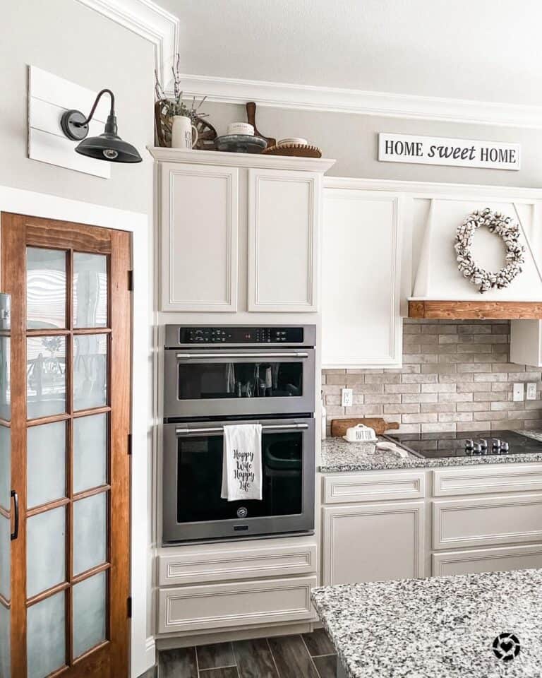 Greige and White Farmhouse Kitchen