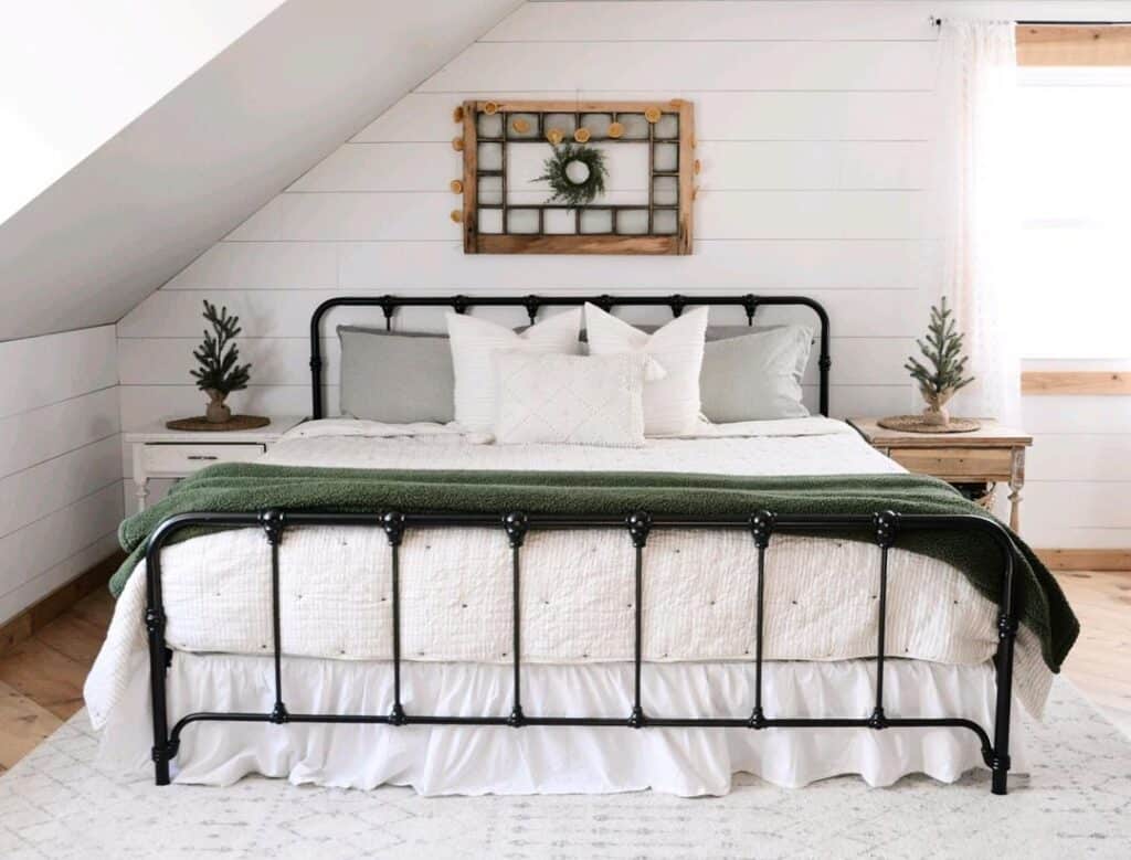 Grey and White Pillow Covers in a Gabled Bedroom