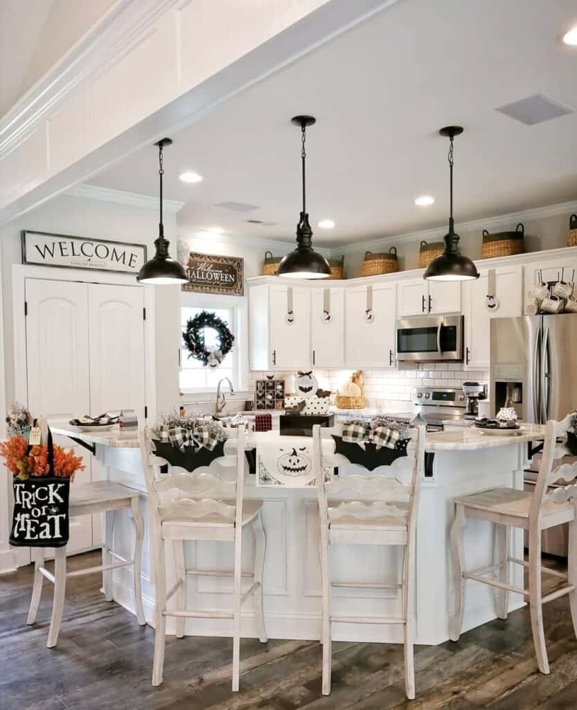 Halloween Themed Kitchen with White Island