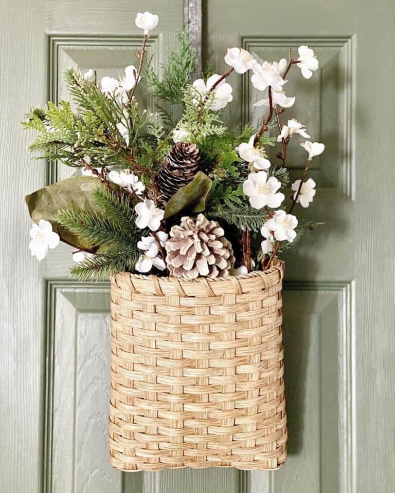 Hanging Basket on Sage Green Front Door