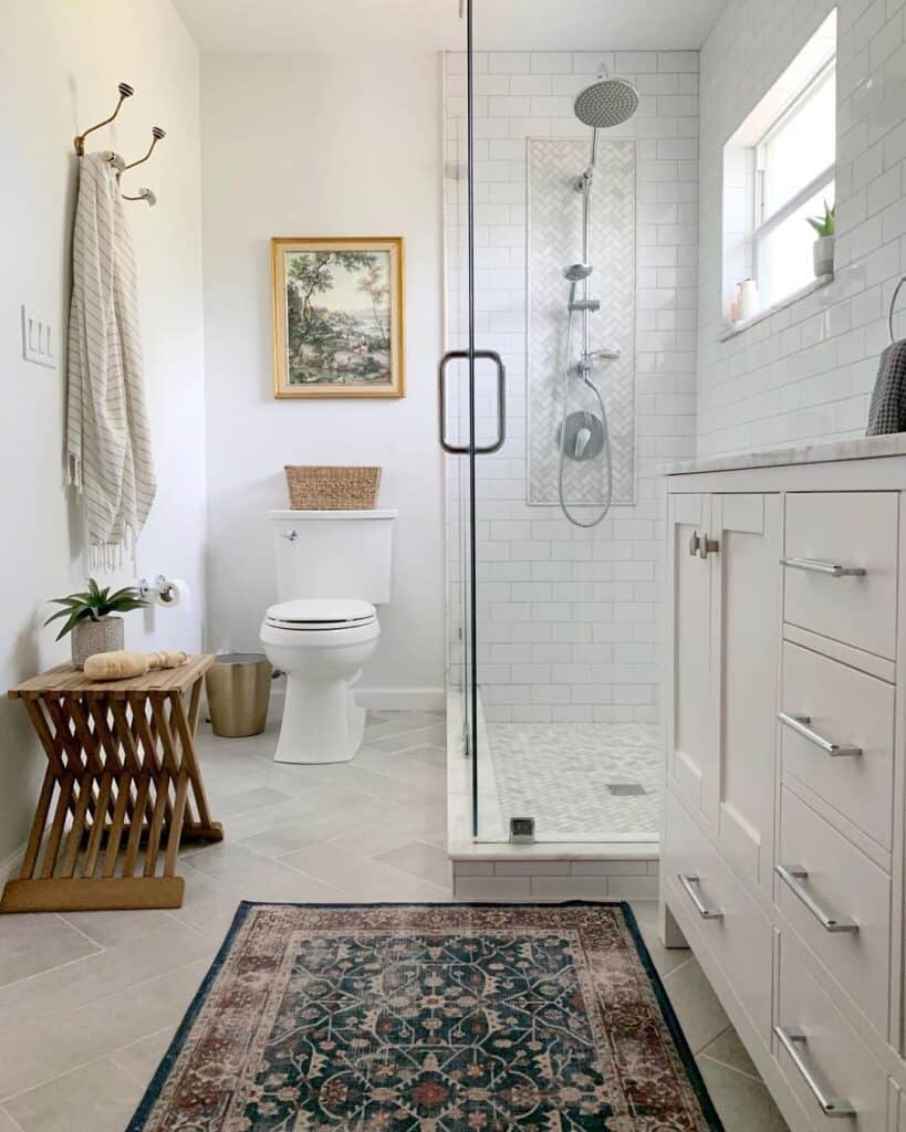 Herringbone Accent in Farmhouse Corner Showers