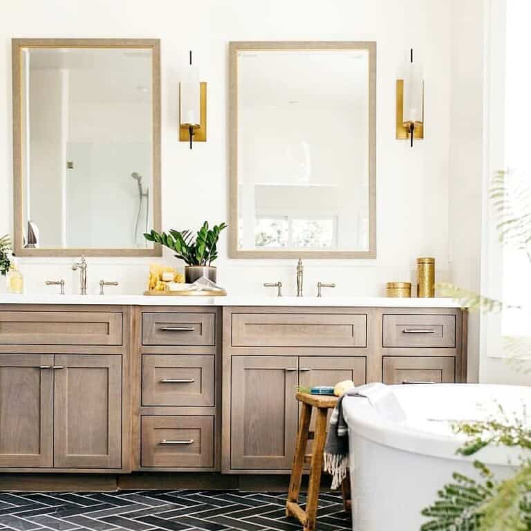 Herringbone Pattern Dark Tile Bathroom Floor