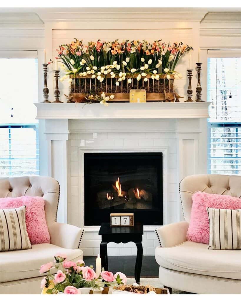 Hot Pink Throw Pillows on Cream Armchairs