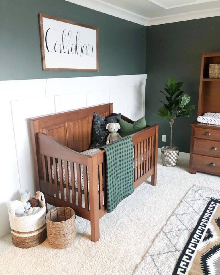 Hunter Green Nursery with Walnut Furniture