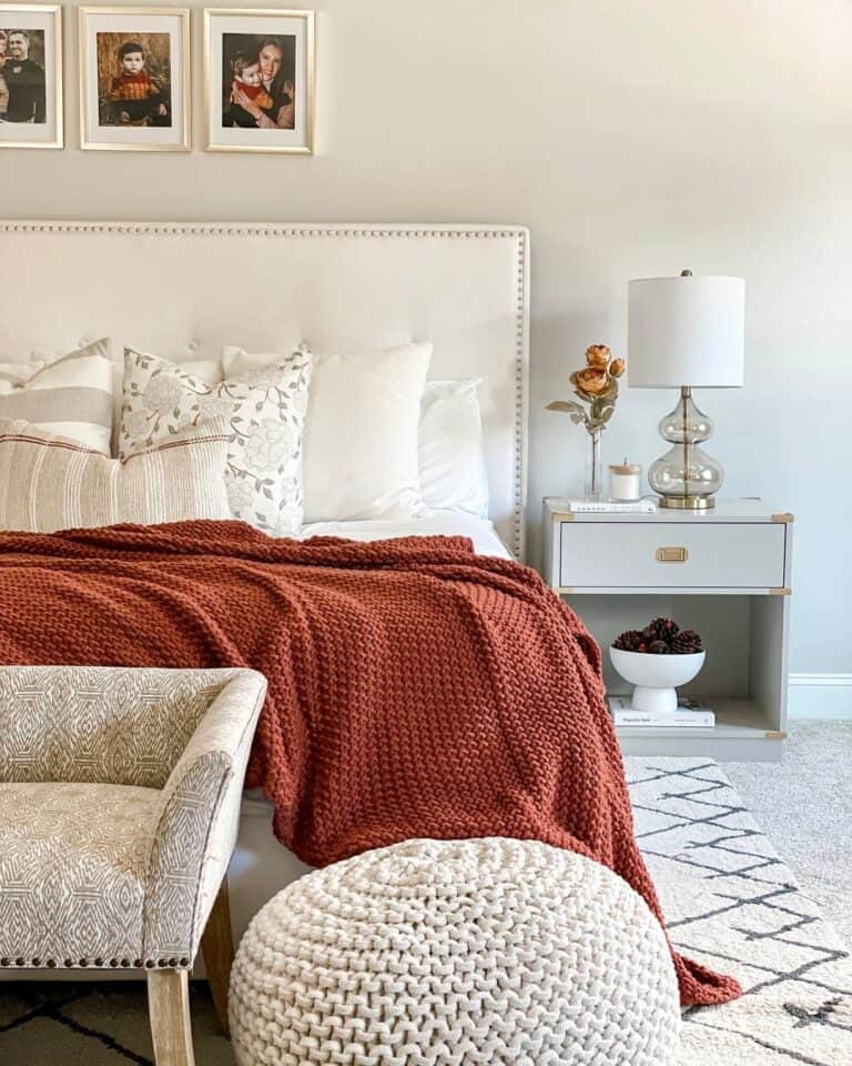Ivory Studded Upholstered Headboard Queen Bed