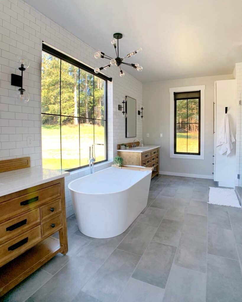Large Neutral Bathroom with Freestanding Bath