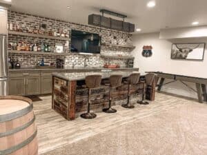 Leather Bar Stools at Wooden Kitchen Island