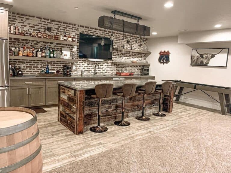 Leather Bar Stools at Wooden Kitchen Island