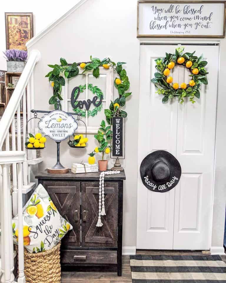 Lemon Entryway with Rustic Farmhouse Elements