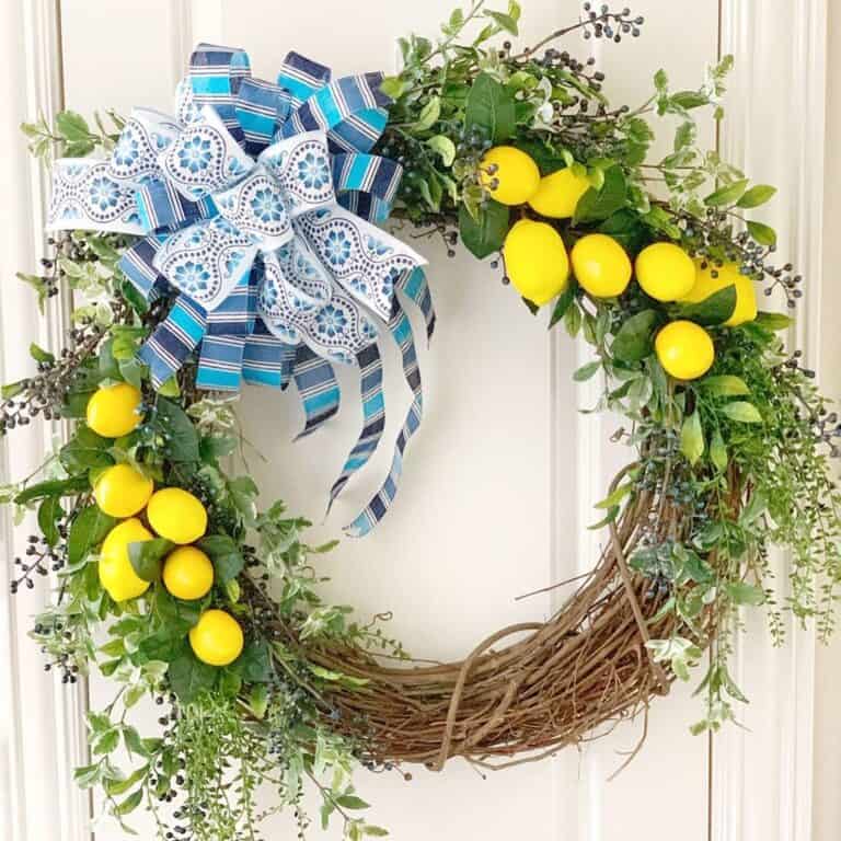 Lemon Wreath on White Front Door