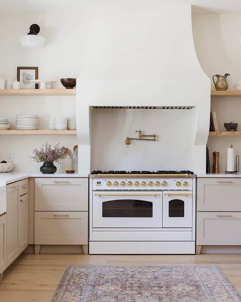 Light Beige Kitchen Cabinets with White Range