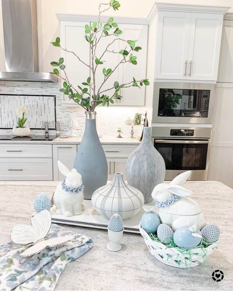 Light Blue Kitchen Decor and White Rabbits