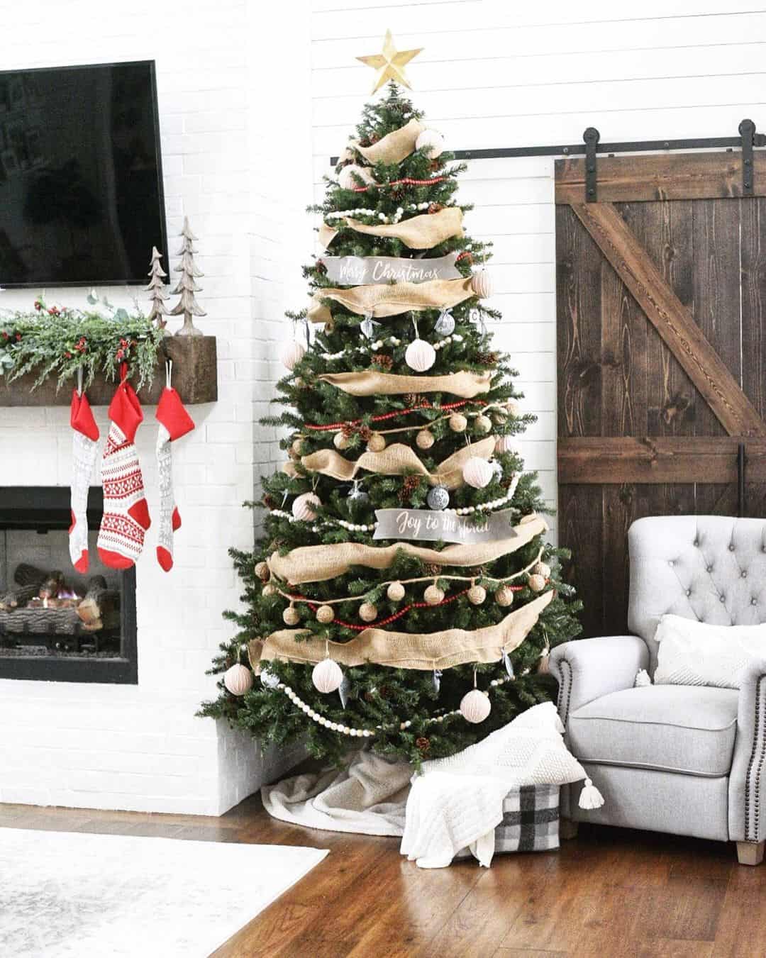 Light Blue and Gold Christmas Tree Decorations and a Light Blue Chair