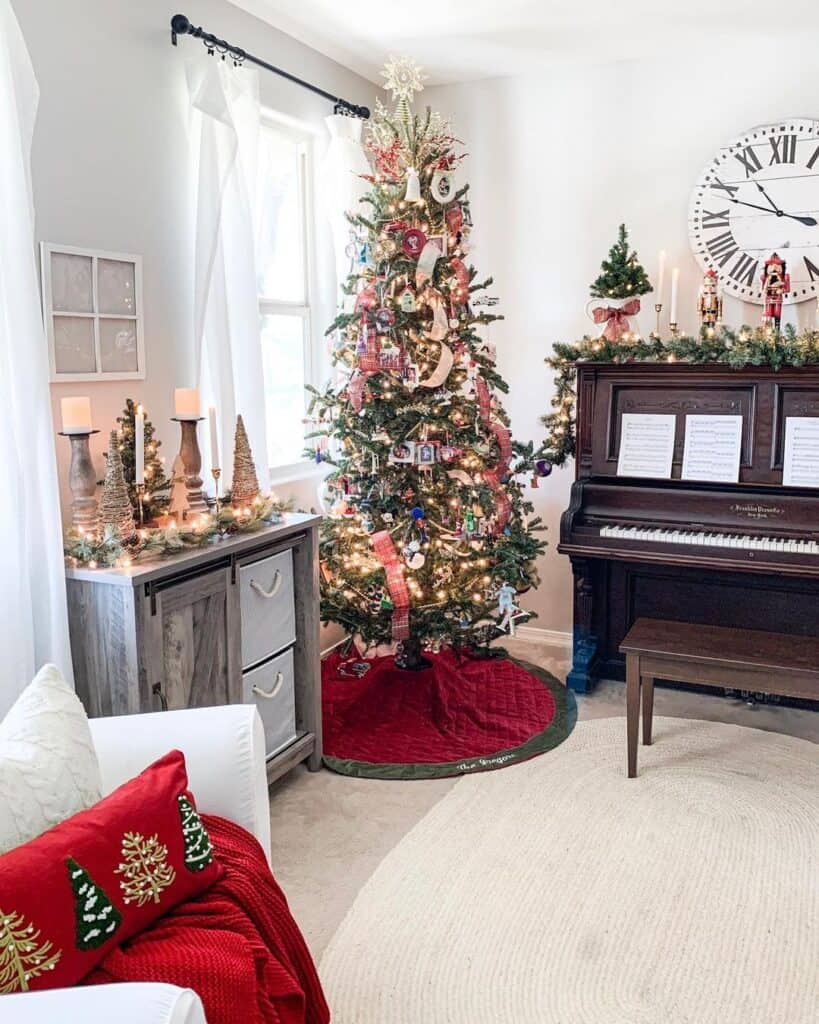 Living Room Piano with Pine Garland